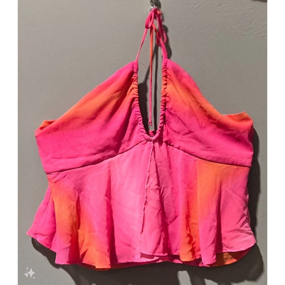 Wild Fable Flowy & Sheer Layers Orange & Berry Pink Halter Top -- Women's Large - Picture 2 of 7